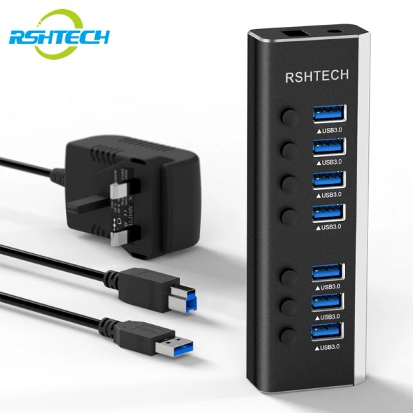 Hubs RSHTECH USB Hub 5Gbit/s 7 Ports USB3.0 Daten Hub -Splitter 12V/2A Stromadapter Individuelle Ein-/Aus -Switches USB -Port -Expander