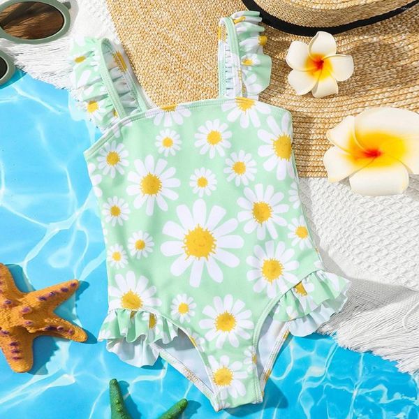 Swimwear femminile da nuoto 1-5y per bambini da bagno da bagno carino set bikini costume da bagno con arricciatura stampa floreale kawaii infantil infantil da bagno un pezzo