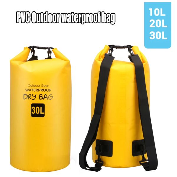 Bolsas PVC Bolsa seca à prova d'água PVC 10L 20L 30L Mergulho ao ar livre Armazenamento dobrável Man Women Women Beach Bag Rafting River Outdoor Backpack