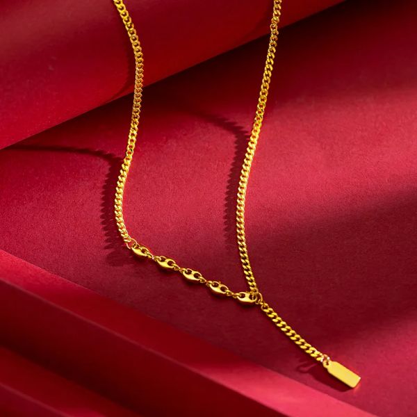 Collane Solid 18k oro da donna collane da donna ciondolo per fidanzamento Promise Donne Sign Lucky Accessori per bar in oro Gioielli Catene