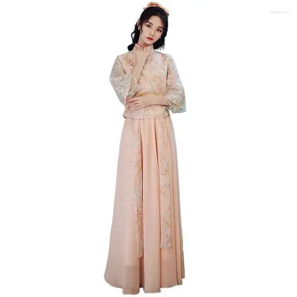 Lässige Kleider eleganter chinesischer Stil verbesserte Cheongsam Stand Halsband Schnalle 3/4 Ärmel Party Vintage Slim Maxi Kleider Damen Kleidung