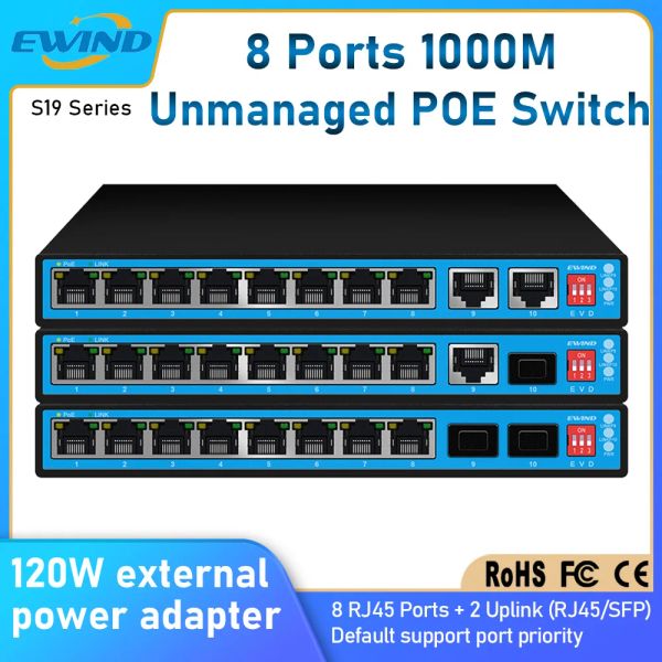 Controllo EWIND 8 PORTS GIGABIT POE Switch con 2 porte uplink 10/100/1000 Mbps Ethernet Switch per fotocamera IP/wireless AI Smart switch