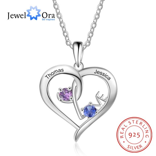 Collane Jewelora 925 Sterling Silverling Personalized Heart Collana con Birthstone 