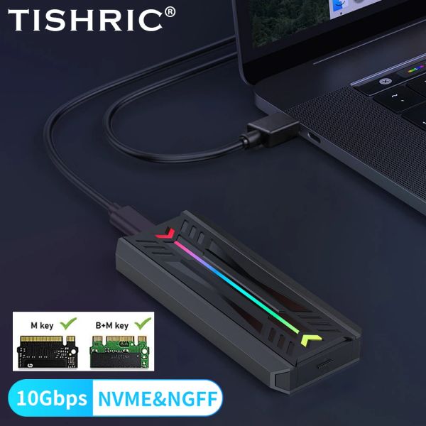 Gabinete Tishric Dual Protocolo SSD NVME M2 Gabinete do disco rígido RGB alumínio M.2 para USB3.1 Gen1 5Gbps Gen2 10Gbps Tipo C NGFF NVME CASO