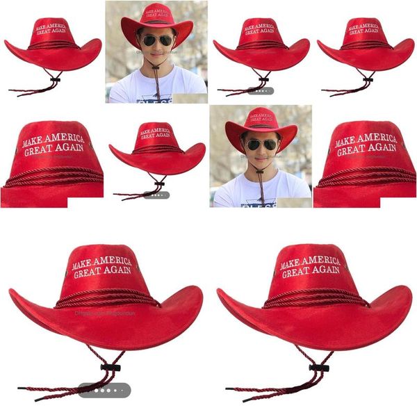 Outros suprimentos de festa festiva Trump Red Hat tornam os americanos grandes novamente bordados homens e mulheres de estilo étnico Retro Knights Hats Del Del Dhzwo