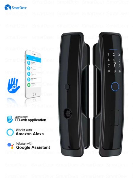 Controle Smardeer Electronic Lock para TTLOCK Smart Lock com ALAXE e Google Assistant Voice Control desbloqueando via impressão digital/code/rfid