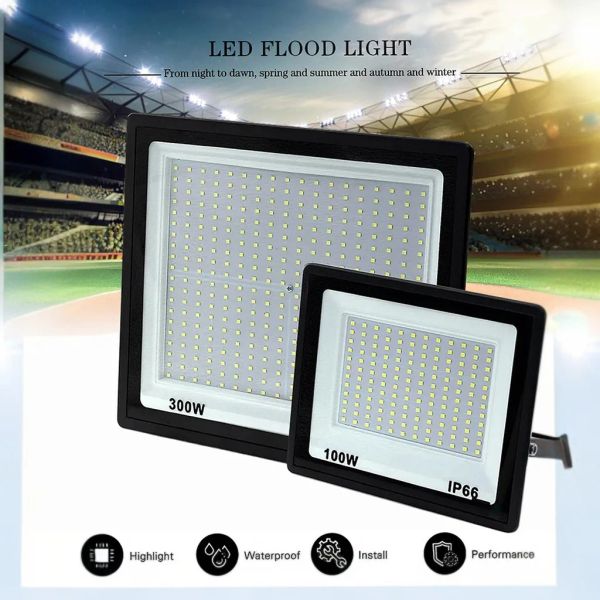 300W LED -Flutlicht 200W 100W Outdoor Spotlight Temperierte Glasflutlichter IP66 WASGERFORTE LED -Projektor 150W Wandleuchte 220 V