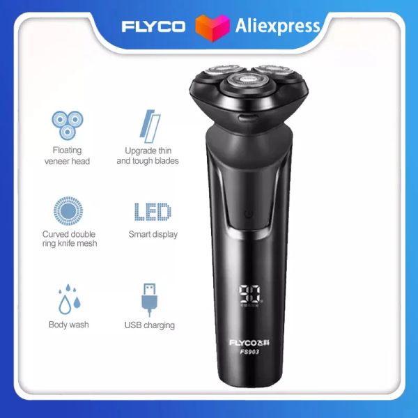 Стволы Aikin Flyco FS903 Men Electric Shaver Smart Ipx7 Водонепроницаемый перезаряжаемая бритва для бороды 1 час