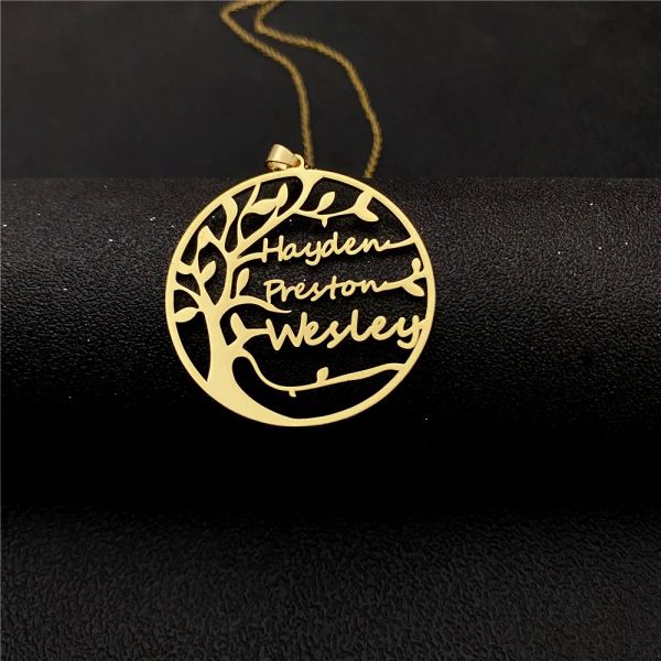 Ожерелья на заказ пожизненный дерево колье персонализировал три названия ожерелье для семейного индивидуального золотого колье из нержавеющей стали рождественские подарки