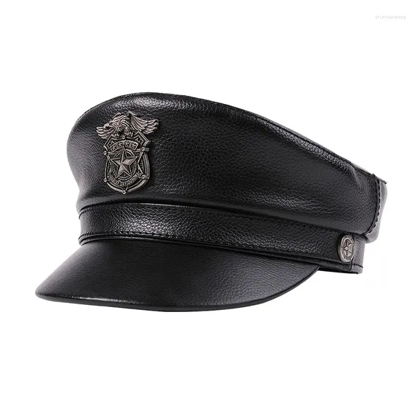 BERETS BACK HIDE FAT Top Top Motorcycle Hat Youth English Capitano Autunno inverno Cap picking in pelle bianca nera argento