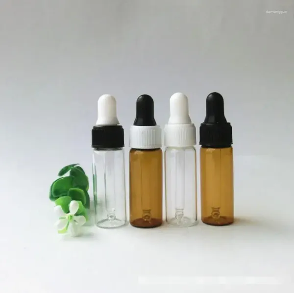 Bottiglie di stoccaggio 5 ml Mini gocce di olio essenziale di vetro ambra RIFILABILE 4 colori LX5683