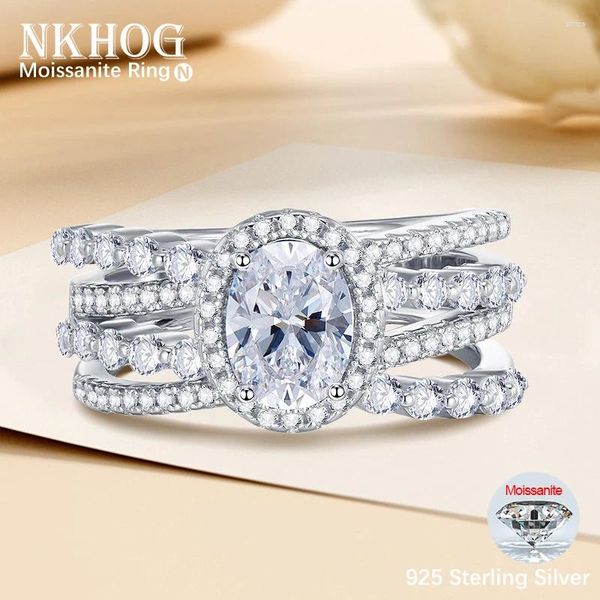 Clusterringe Nkhog Real 3CT Oval Moissanit S925 Silberring Frauen plattiert Au750 Sprudeln Diamant Ehering No Fade Fine Schmuck Gra