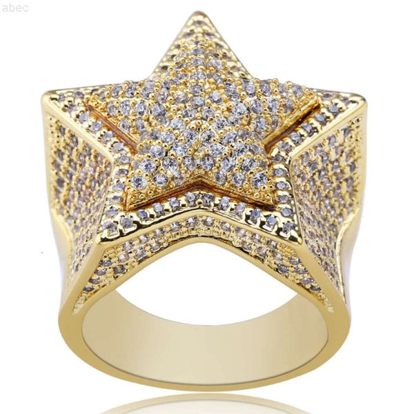 Fabrikmustig hochwertiger Hip -Hop -Schmuck Real 925 Sterling Silber Gold Platted Mode Juwely Star Moissanite Out Ring