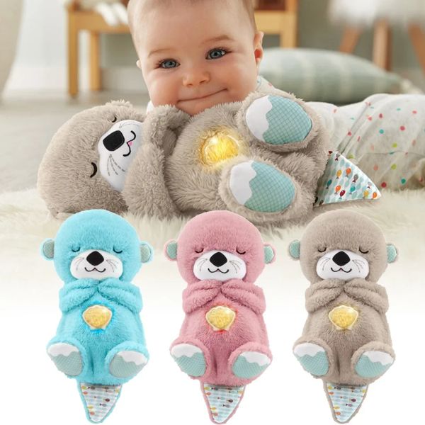 Giocattoli che respirano otter peluche giocattolo pet gatto pisolino sensoriale con luce e suono neonato regalo bambino bambola musicale per il sonno rilassante