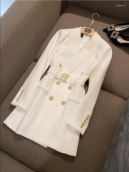 Jackets femininos Office Lady Lady Double Blazer Dress Women Women Spring entalhou com manga comprida Mini vestidos pretos brancos vestidos