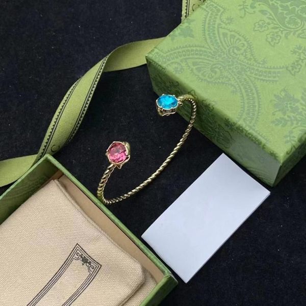 Marke Vintage Kupfer Löwen Bangelarmbänder Frauen Luxus Charme glänzend rosa blau Kristall Open Armband Bangles Party Schmuck Geschenk227z