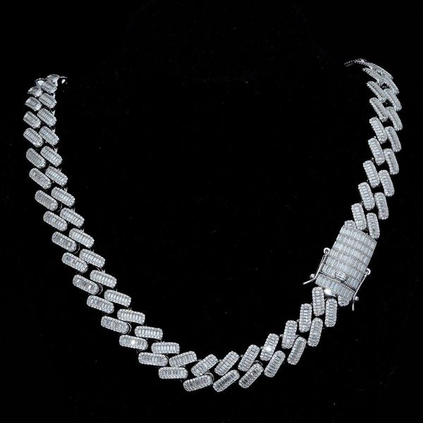 Colar de moda de 14 mm de moda quadrada diamante gelado vvs moissanite cadeia cuba baguete redonda rota moissanite hiphop colar cubano