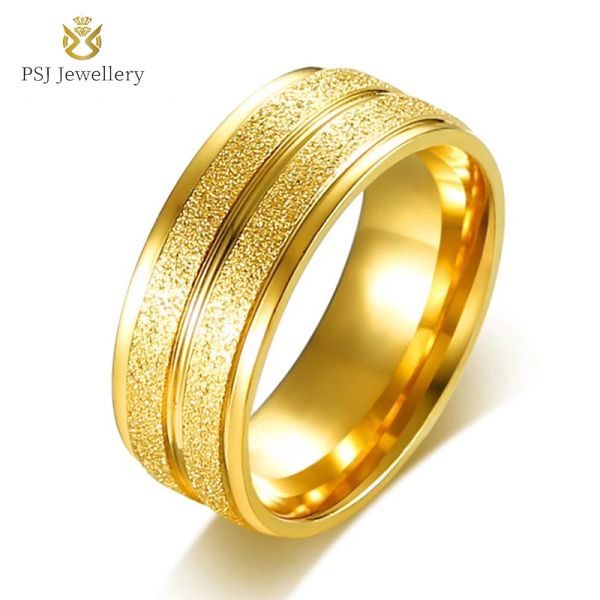 Bande PSJ Gioielli maschi di moda Maschio 8mm 24K 24k Gold Sandblast Groolato Grovigliato in acciaio inossidabile Anelli di dito per uomo Fare di fidanzamento