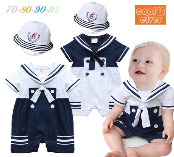 intero 2019 New Baby Boy Ganper Sailor Navy Style Style Costume Cotton Short Maniche con cappello Baby Salt -Tasuit 4PCSlot 03age AB2702526