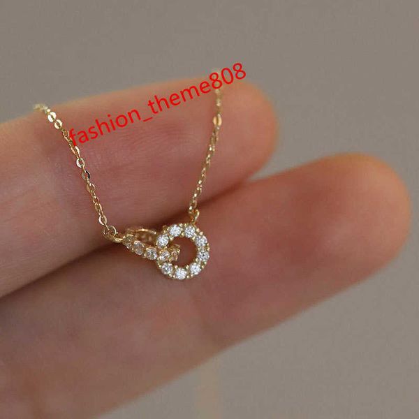 Exquisit 14K Gold plattiert S925 Sterling Silber ineinandergreifend Diamant Doppelring Anhänger Halskette Frauen Charme Party Schmuck Schmuck