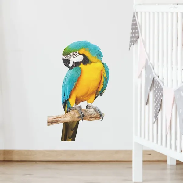 Adesivi da parete carino Blu giallo pappagallo adesivo animale decorazione camera da letto camera da letto sfondo animale domestico arte murale