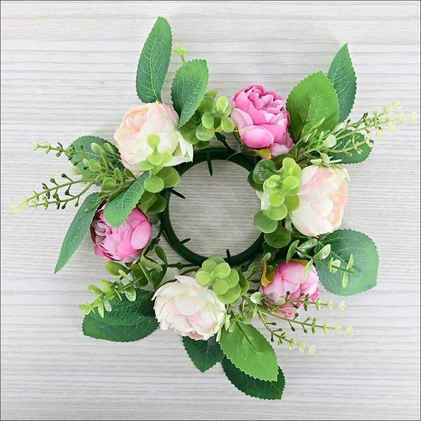 Dekorative Blumen 26 cm künstlicher Rosenkranz Kerzengirlande Blumenringe für Hochzeit Party Tür Home Tischdekor Geschenk