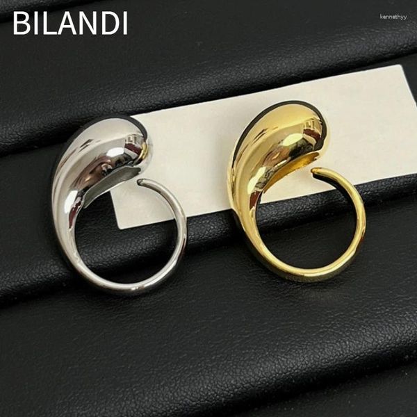 Rings de cluster Bilandi Jóias modernas Europeias e americanas Design de metal de dedo aberto para mulheres acessórios de moda