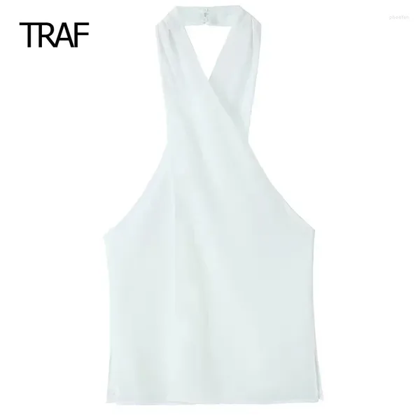 Tank da donna Halter White Tops Woman Top Top Summer 2024 Sleeveless Worteless Tube Elegante Femmina di base Cropped