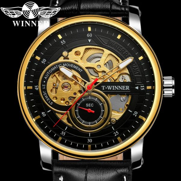 Kits vencedora de homens mecânicos automáticos MECHATWATCH SPORT EXÉRCIO MASCO MASCO TOP Brand Brand Luxury Gold Skeleton Genuine Leather Man Watch 8196