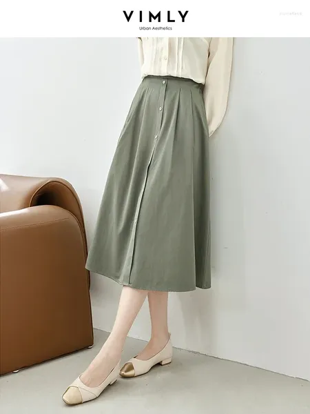 Signe Vimly Cotton Blend Midi per donne 2024 Autumn Fashion Casual Female A-Line Swing Swing Swirt Skirt M2658