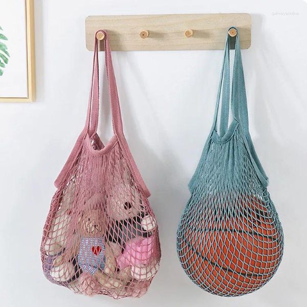 Einkaufstaschen Cotton Mesh Net Stringbeutel wiederverwendbare faltbare Obstlagerung Handtasche Totes Women Grocery Tote 2024