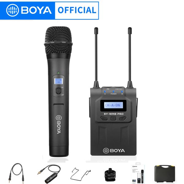 Suportes Profissionais UHF Handheld Microfone sem fio Conjunto Boya Bywm8 Pro K3 Para IPhone Android Camera Entrevistas de câmeras Desempenho de palco Desempenho