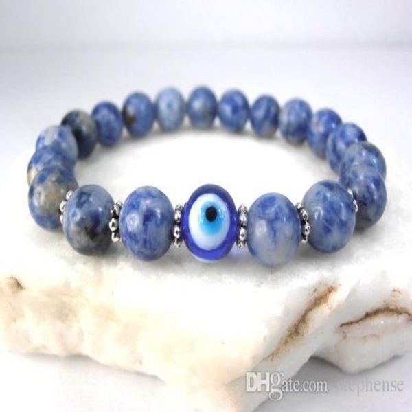 SN0577 Jasper Evil Eye Armband Viel Glück Eye Charm Armband Blau und weißes Steinarmband für Herren244Q