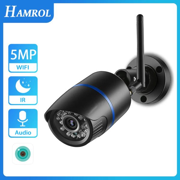 Telecamere HAMROL 5MP Camera WiFi onvif Wirless/cablati impermeabile per esterni per esterni Record Audio Record Motion Rilevamento ICSEE Xmeye Cloud H.265