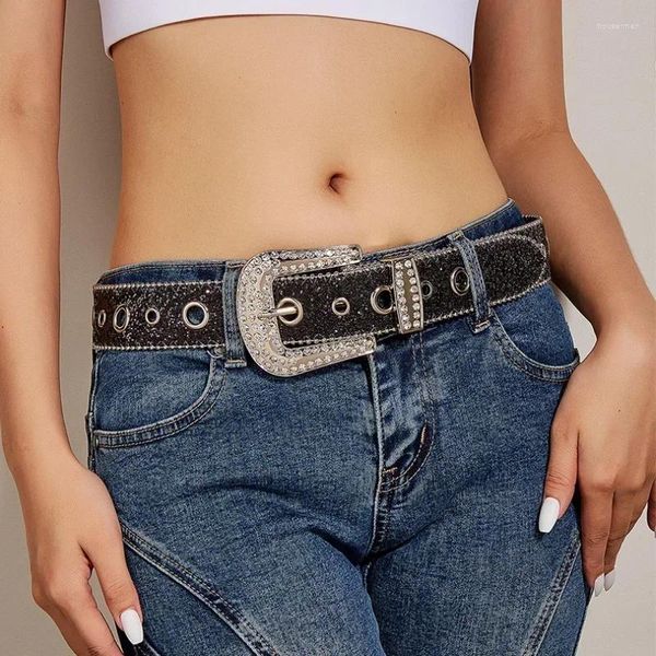 Gürtel luxuriöser Goth -Strass -Frauen PU -Lederband Bling Girls Modegürtel für Jeans dekoratives Weitbaumbund