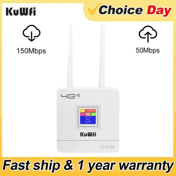 Yönlendiriciler Kuwfi CPE903 4G LTE CPE Yönlendirici 150Mbps Wilress WiFi Yönlendirici Harici Antenler Wifi Modem SIM kart yuvası RJ45 bağlantı noktası