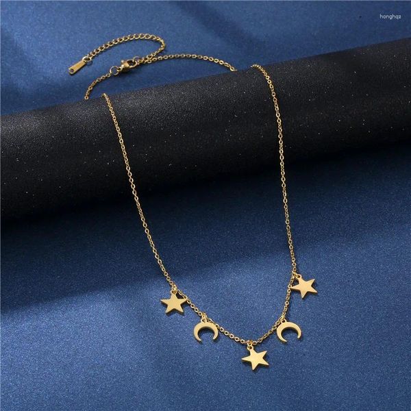 Correntes Personalidade simples Estrela Lua Garota colar de aço inoxidável Metálico Feio doce estilo romântico Mulher Moman Clandes Chain