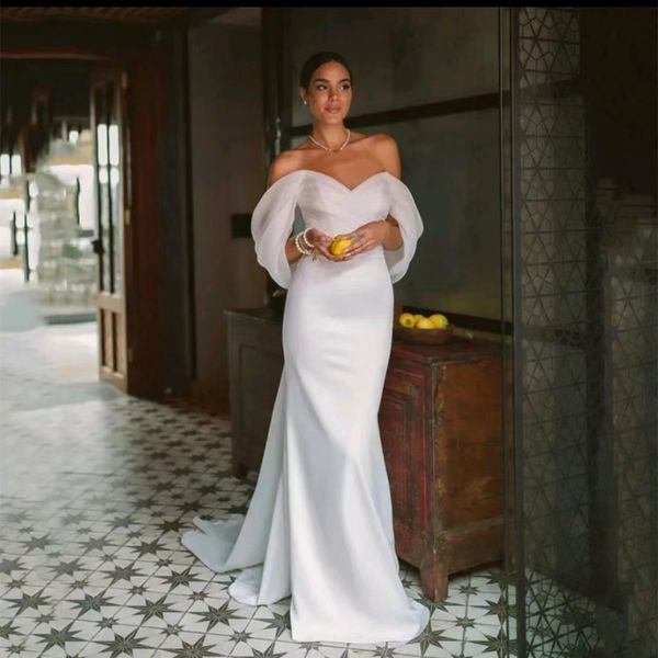 Abiti da sposa in crepe da spalla di classe Long Off spalla sirena in avorio organza a piante di allenamento Vestitido de novi con cerniera da sposa abiti da sposa per donne