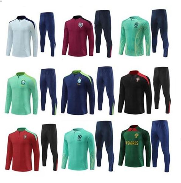 22 23 24 25 Portugal Várias equipes nacionais Brasil Football Tracksuit 2024 2025 Half Pull Men Men Kids Futebol Kits Treinamento Treinamento Suorder