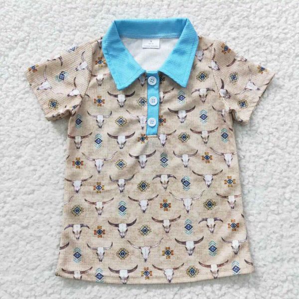 T-Shirts Sommer Boys Shirts Bullenkopf Geometrisches Muster Druck Waffel Stoff Großhandel Jungen Tops