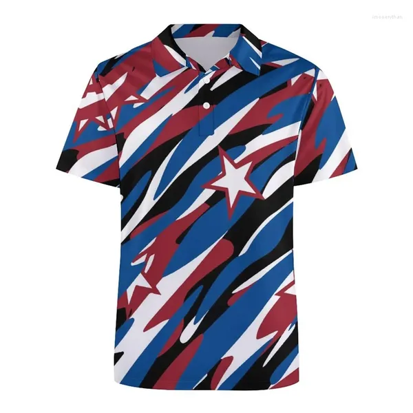 Polos masculinos Retro American USA Flag 3D Polo Polo Polo For Men Mulheres Graphics Mangas curtas Tees Streetwear Camisas de botão soltas