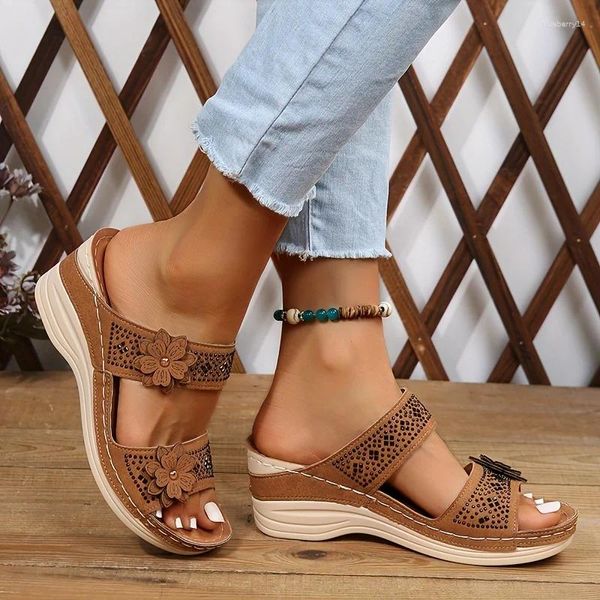 Lässige Schuhe Frauen Blumenkeilschuhe - Offene Non -Slip -Bogen -Stütze Sandalen offener Zeh