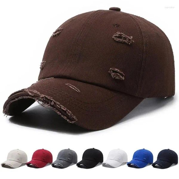 Tappi a sfera rotto bordo buca quattro stagioni berretto da baseball da uomo piatto chiaro colore solido cappello da sole vecchio cappello da sole da sole da sole da sole