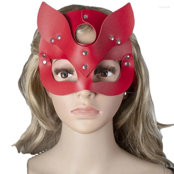 FUTEMENTO MÁQUER MÁQUIMO SEXY feminino Máscara de couro Half Face Cosplay Halloween Ball Punk Game Toys Red White Black