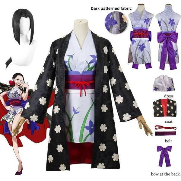 Anime -Kostüme Frauen com Nico Robin Cosplay Com Digital Printing Uniform Kinomo Kleider Perücke Outfit Hazown Carnival Anzug Y240422