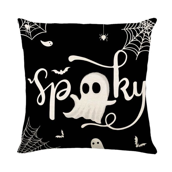 Capas de travesseiro de arremesso de halloween linho de algodão horrível halloween witch preto gatos de morcego aranha design de travesseiro de almofada decorativa capa 18x18 para sofá -cama