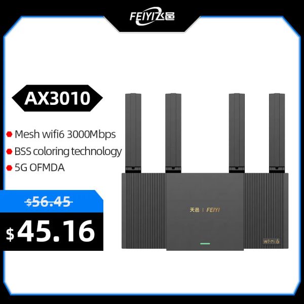 Router Feiyi WiFi 6 Router AX3000 Dual Band 2,4G WiFi6 Mesh Router 5GHz Full Gigabit Ethernet RJ45 Ports WiFi 6 -Mesh Repeater Amplifier