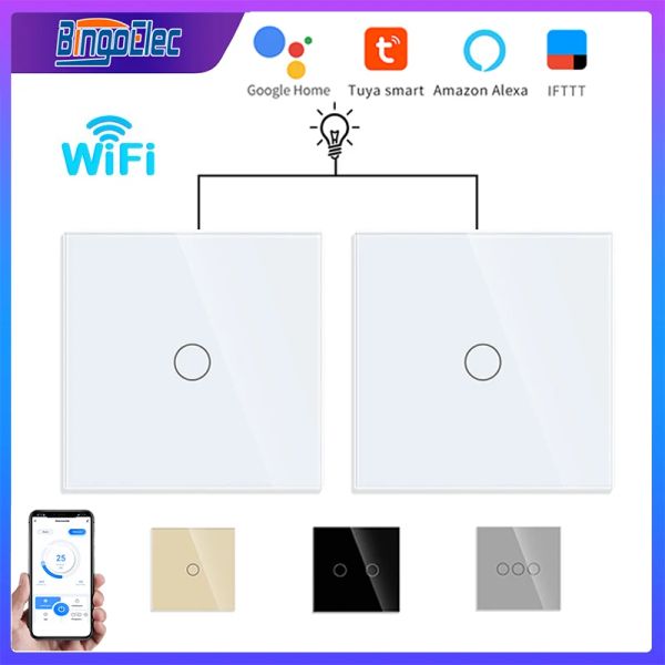 Переключатели лестницы управления Tuya Wi -Fi Smart Switch Truck Destraint Densor LED LED LEVERMER RUPRUPTOR 2WAY Управление Alexa Google Смарт -стеклянная панель для дома стеклянная панель