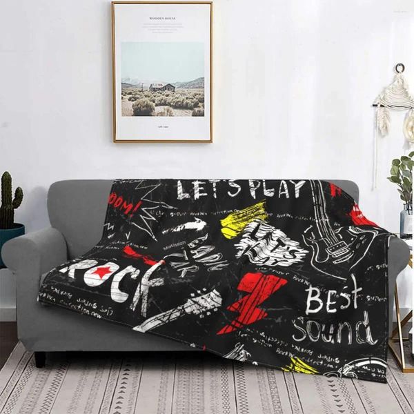 Cobertores fones de ouvido de guitarra Spray Words Words Star Graffiti Art Pattern Blanket Fleece Summer Trow for Car Rug Piece