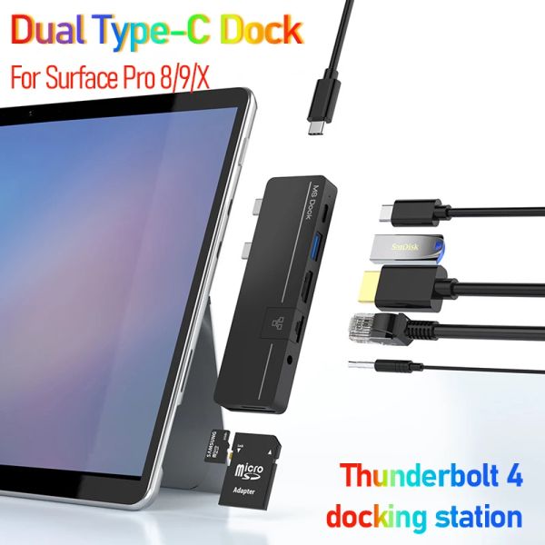 Hubs für Microsoft -PC -Zubehör Surface Pro 9 USB Hub Hub Docking Station HD Dual Typ C Hub Thunderbolt 4 Dock HDMI Surface Pro 8/9/x